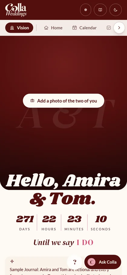The same Journal on a phone, with a countdown until we say I do.